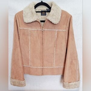Vintage Route 66 Sherpa Lined Faux Suede Jacket Tan Western Y2K Small RN 42000